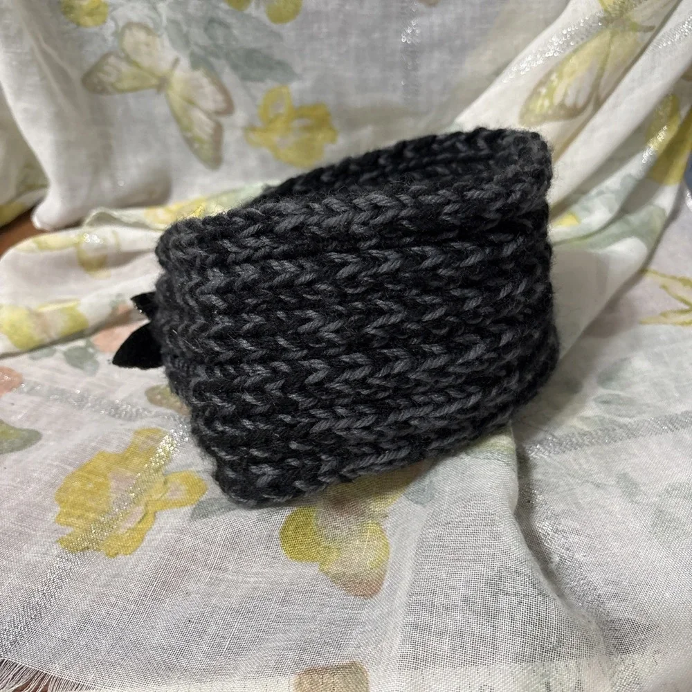 Crocheted Yarn Hair  Band Black And‎ Gray with Jeweled Accent